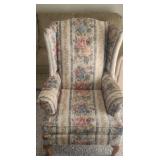 Floral & Striped Winged Parlor Chair