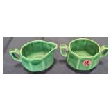 Vintage USA  Green Creamer & Sugar Bowl