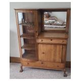 Vintage Oak Cabinet with Glass Display Case