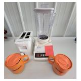 toaster, blender, and 2 cups