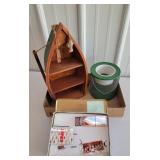 minnow bucket, boat shelf, fishing box with misc