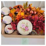 fall flowers, plates, and candle holder
