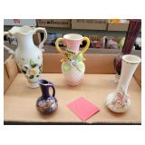 5 vases blue /one labeled Lego/ white one labeled