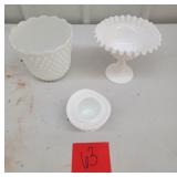 Hobnail milk glass compote, hat