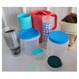 Plastics cups, pitchers, containers
