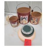 set of 4 snowman nesting buckets & lids