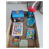 toy story memorabilia cups, buttons, bandaids