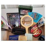 vintage accessories mirror, fan, handkerchief