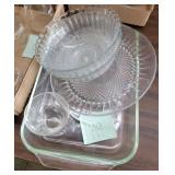 9x13 Pyrex clear pan, 2 bowls & glass plate