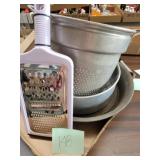 Hand grader, colander and pans
