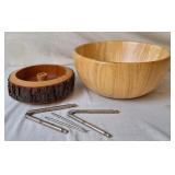 Wooden Bowl & Wooden Nut Bowl, Cracker & Picks