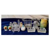 Majolica Corn Pitcher, Salt & Peppers, Ashtrays