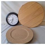 6 Burlap Look Charger Plates & Wall Clock