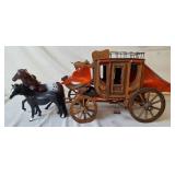 Wooden Western Stagecoach & Plastic Horses