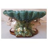 Majolica Pottery Double Rabbit Pedestal Compote