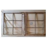 2 Primitive Wooden Six-Pane Window Frames