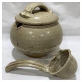 S. Shafer hand thrown soup tureen & ladle. 8x6