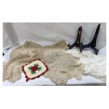 Vtg Doilies, Table Scarf & Plate holders