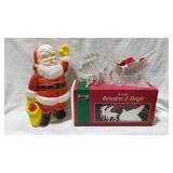 Vtg Blow Mold Santa (12in) & Acrylic Santa Sleigh