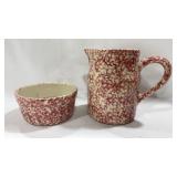 Henn Pink Spongeware Pottery & Flower Frog