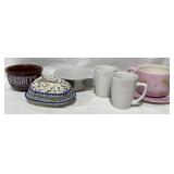 Covered butter dish, bowl and soup mug