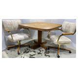 Heavy Oak Dining Table & Swivel Chairs