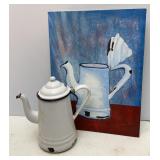 Enamel Coffee Pot & Artwork