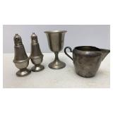Weighted Pewter Shakers, Goblet & Creamer
