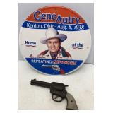 Gene Autry Repeating Cap Pistol & Metal Sign