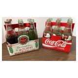 Vtg Holiday Coca Cola Bottles & Cardboard Carrier