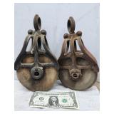 Cast Iron & Wood Hudson Pulleys (2)
