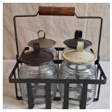 Farmhouse Style Metal Caddy w/4 Country Jars