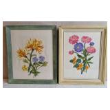 2 Crewel Embroidery Floral Pictures