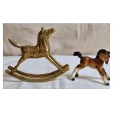 Brass Rocking Horse & Foal Figurine