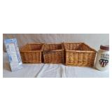 3 Wicker Baskets, "God Bless America" Jar Candle