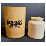 Kitchen Utensils Crock & Small White Crock Jar