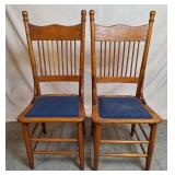 2 Oak Spindle-Back Straight Chairs, Vintage