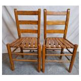 2 Wood Slat Ladder Back Chairs, Vintage