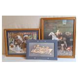 3 Country Teddy Bear Framed Pictures