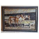 Horses Eating Hay by Weathered Barn Framed Picture