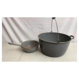 Vtg Grey Sponge Enamel Pot & Pan