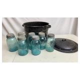 Vtg Enamel Canning Pot & Ball Jars
