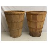 (2) Tall Wooden Bottom Bushel Fruit Baskets