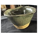 Signed Pottery Green/Tan Bowl