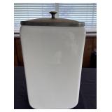 White Porcelain ? Ceramic Canister with Metal Lid