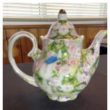 Roses and Birdhouse Porcelain Teapot