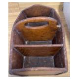Antique Wooden Cutlery Tray with Handle
