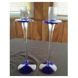 Cobalt Blue Glass Candlesticks