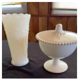 Milk Glass Pedestal Lidded Candy Dish/ Vase