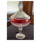 Ruby Red Diamond Point Compote